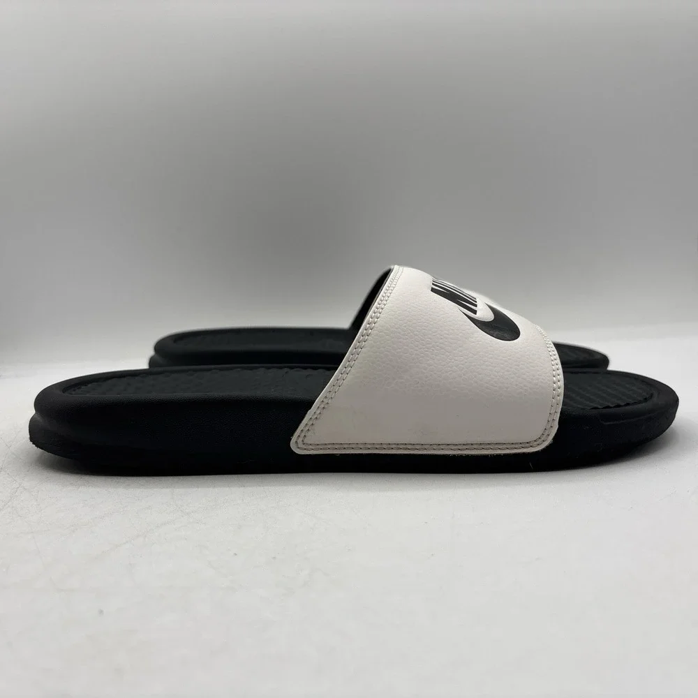Nike Benassi JDI Slides Mens Size 8 White Black 343880-100 Slip On Sport Sandals